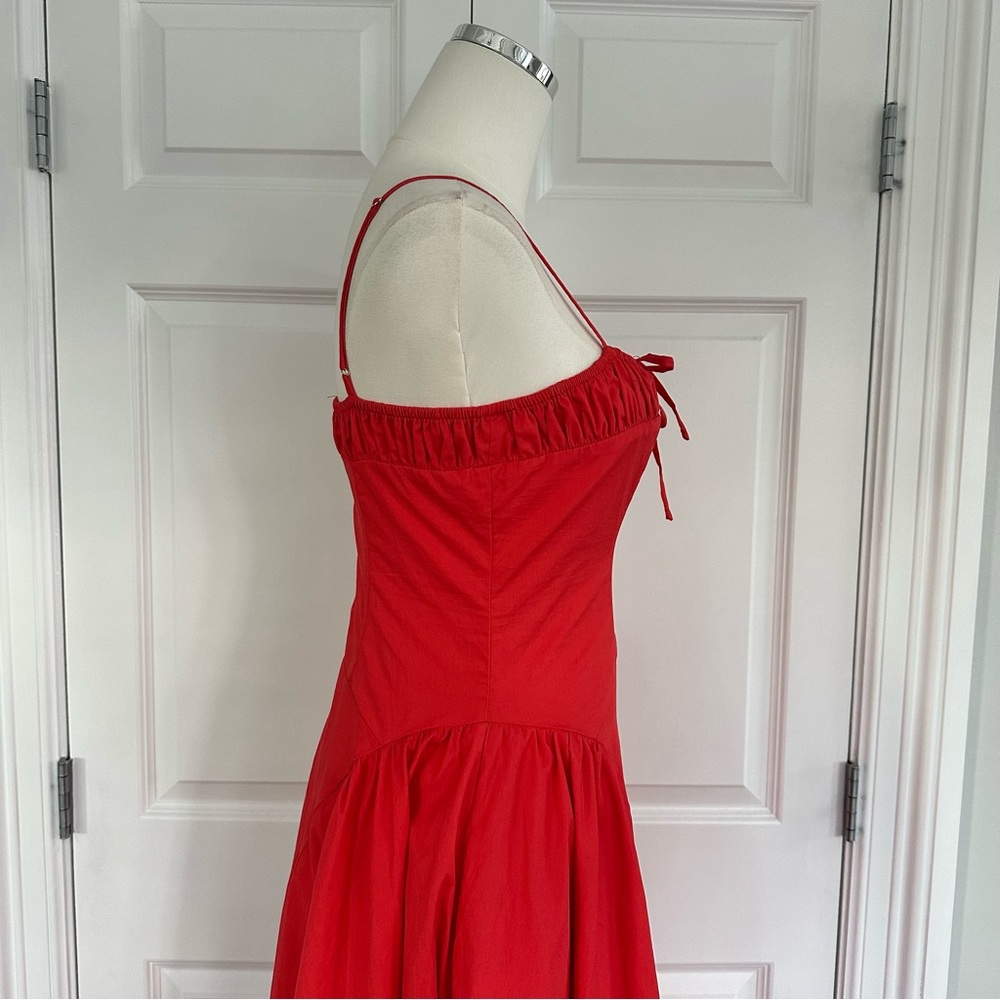 Aur Society Poppy Red Shirred Bodice Fit & Flare 100% Cotton FLOWY Dress Size S - Picture 8 of 16